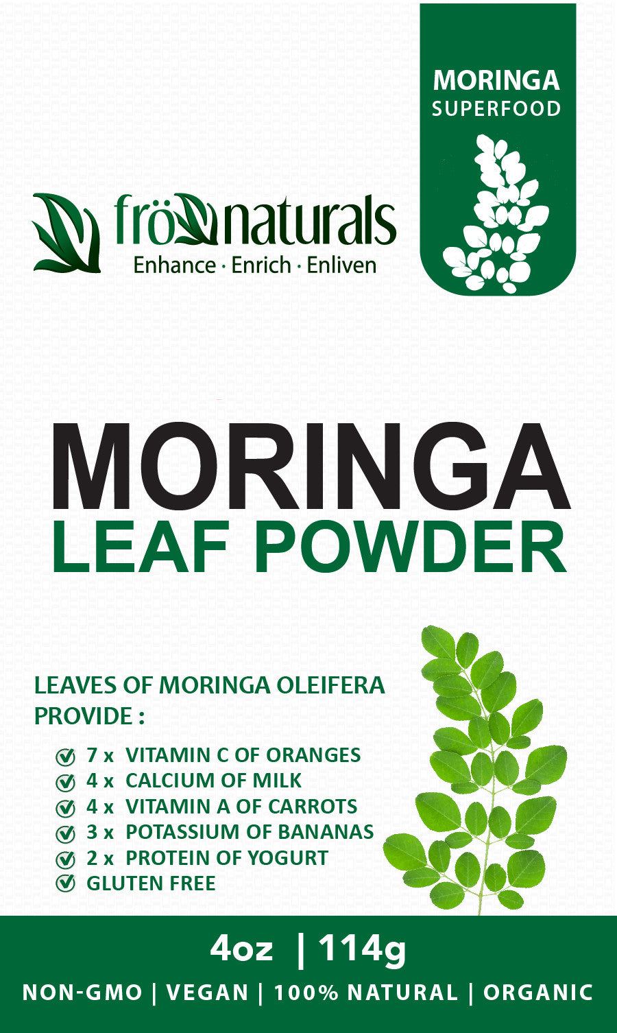 Superfood Moringa Leaf Powder 100% Pure - Gluten Free