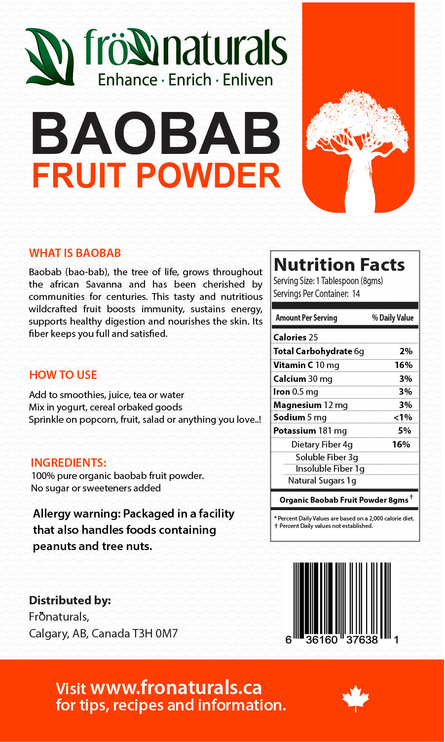 Superfood Baobab Fruit Powder 100% Pure - Gluten Free – fronaturals.ca